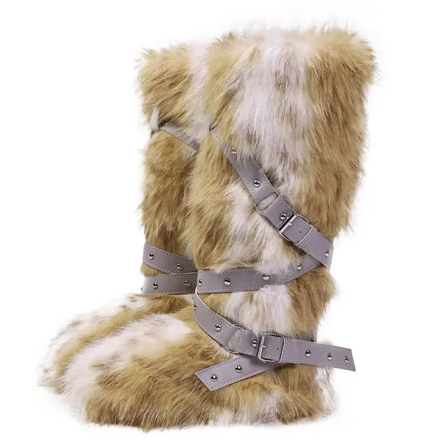 Botas de nieve Bohemia para mujer, botas altas hasta la rodilla de piel sintética de lujo para mujer, zapatos de invierno ultra cálidos a la moda, zapatos de diseñador, Botas Mujer