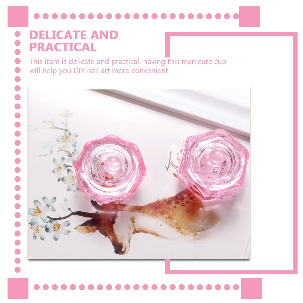 

2Pcs Pink Crystal Glass Nail Cup Sturdy Manicure Mixing Container for Nail Liquid Powder DIY Art Use Thick Base Non Spill Design