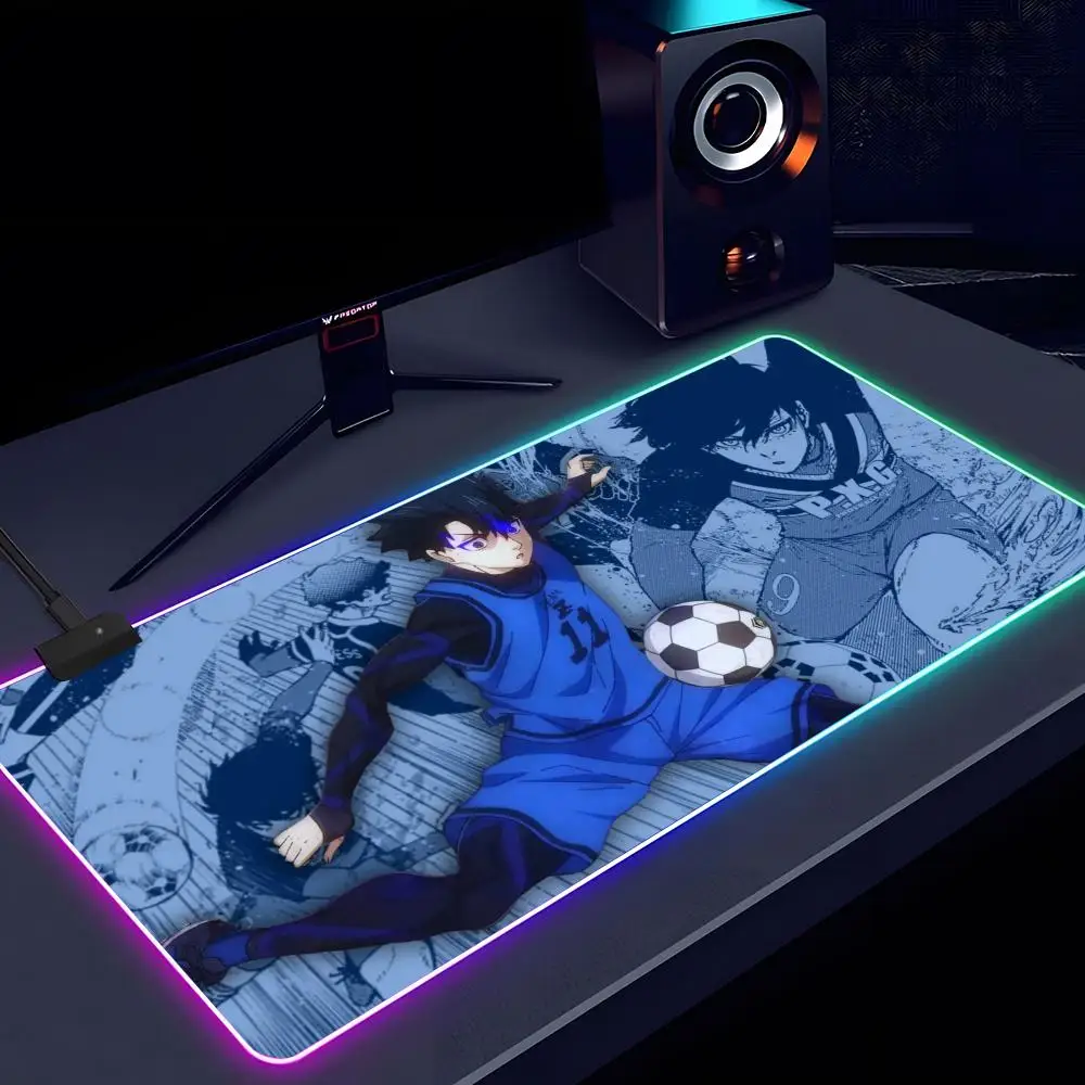 Cartoon Anime BLUE LOCK Mouse Pad RGB luminous 1000X500mm large table mat non-slip extra large game office mouse pad