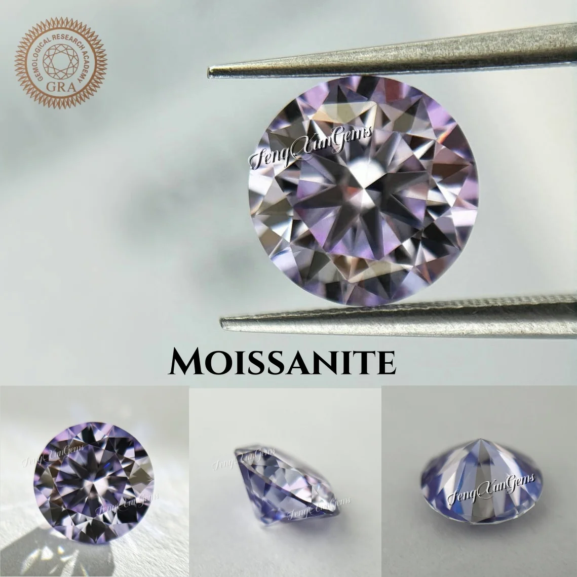 

Round Moissanite Loose Diamonds Gemstone 0.1ct~5ct Lavender VVS1 Clarity Pass Test With GRA Certificate for Jewelry