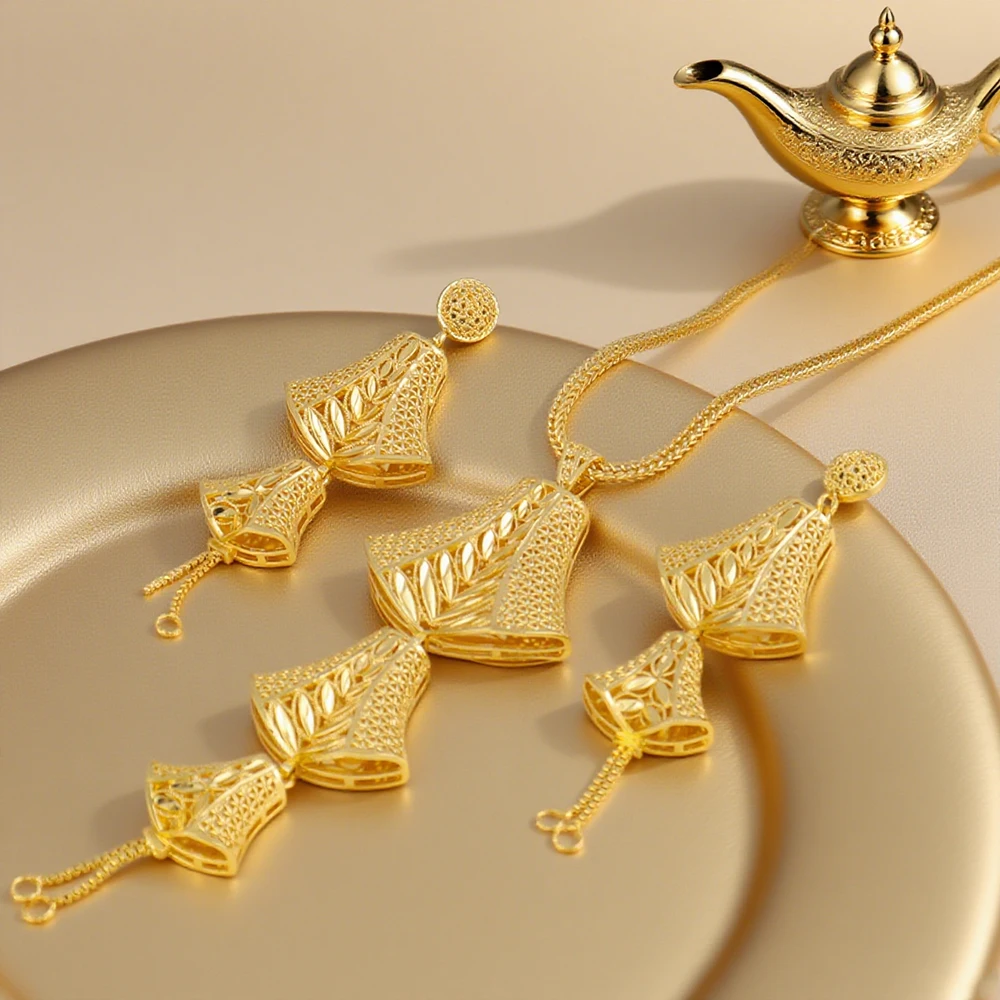 

New Dubai African Jewelry Set for Women Party Gifts Wedding Accessories Luxury 24K Gold Color Necklace Earrings Sets For Ball