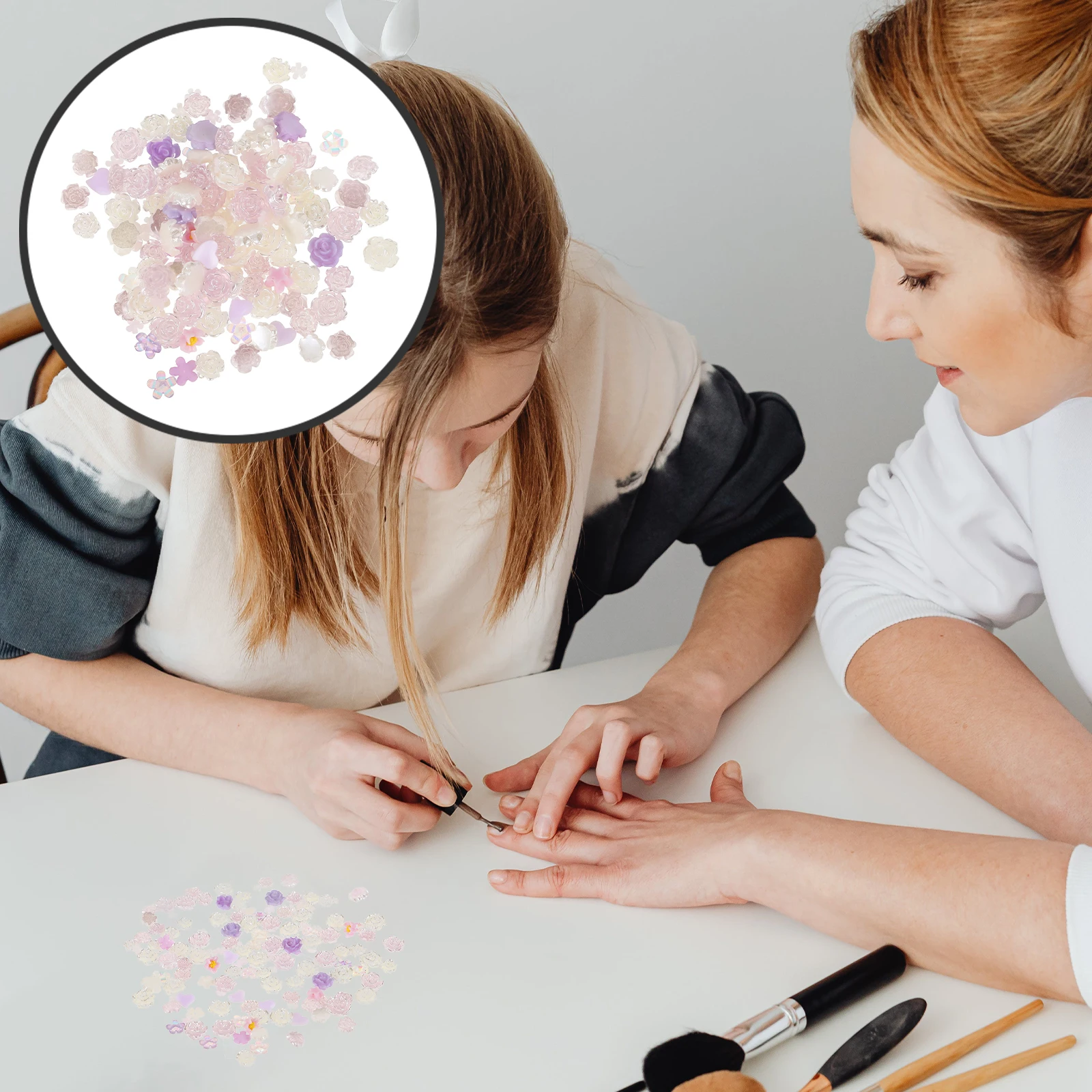 

3 Bags Rose Flower Resin Beads Flat Back Diy Crafts Heart Shape For Phone Case Nail Art Decor Manicure Small Accessories Colored