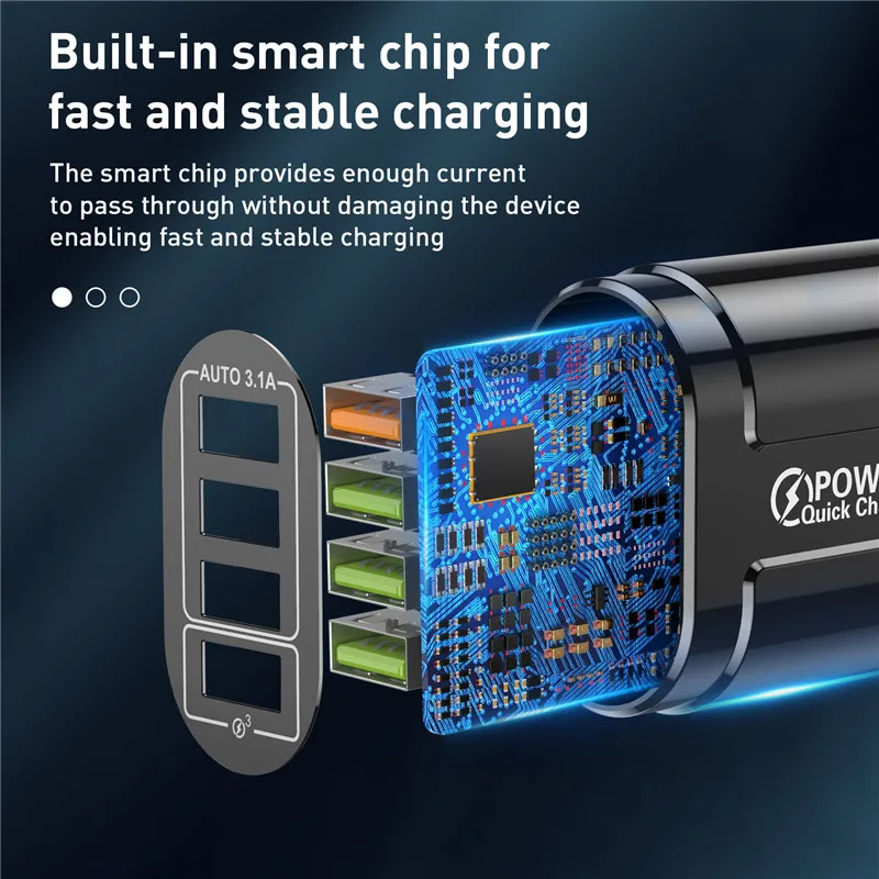 48W USB Charger Fast Charge QC 3.0 Wall Charging For  14 13 Samsung Xiaomi Mobile 4 Ports EU US Plug Adapter Travel