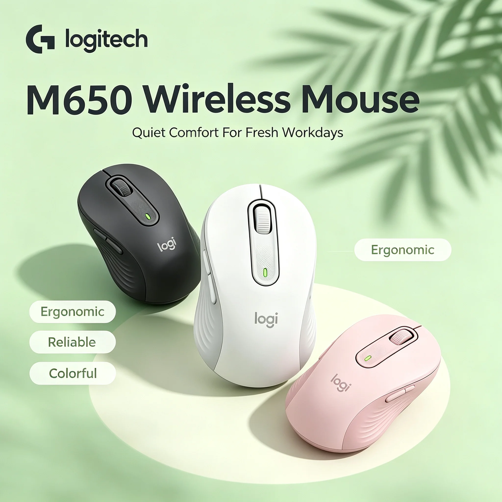 Logitech M650 Wireless Office Mouse Precise Tracking Silent Click Ergonomic Shape For Laptop PC