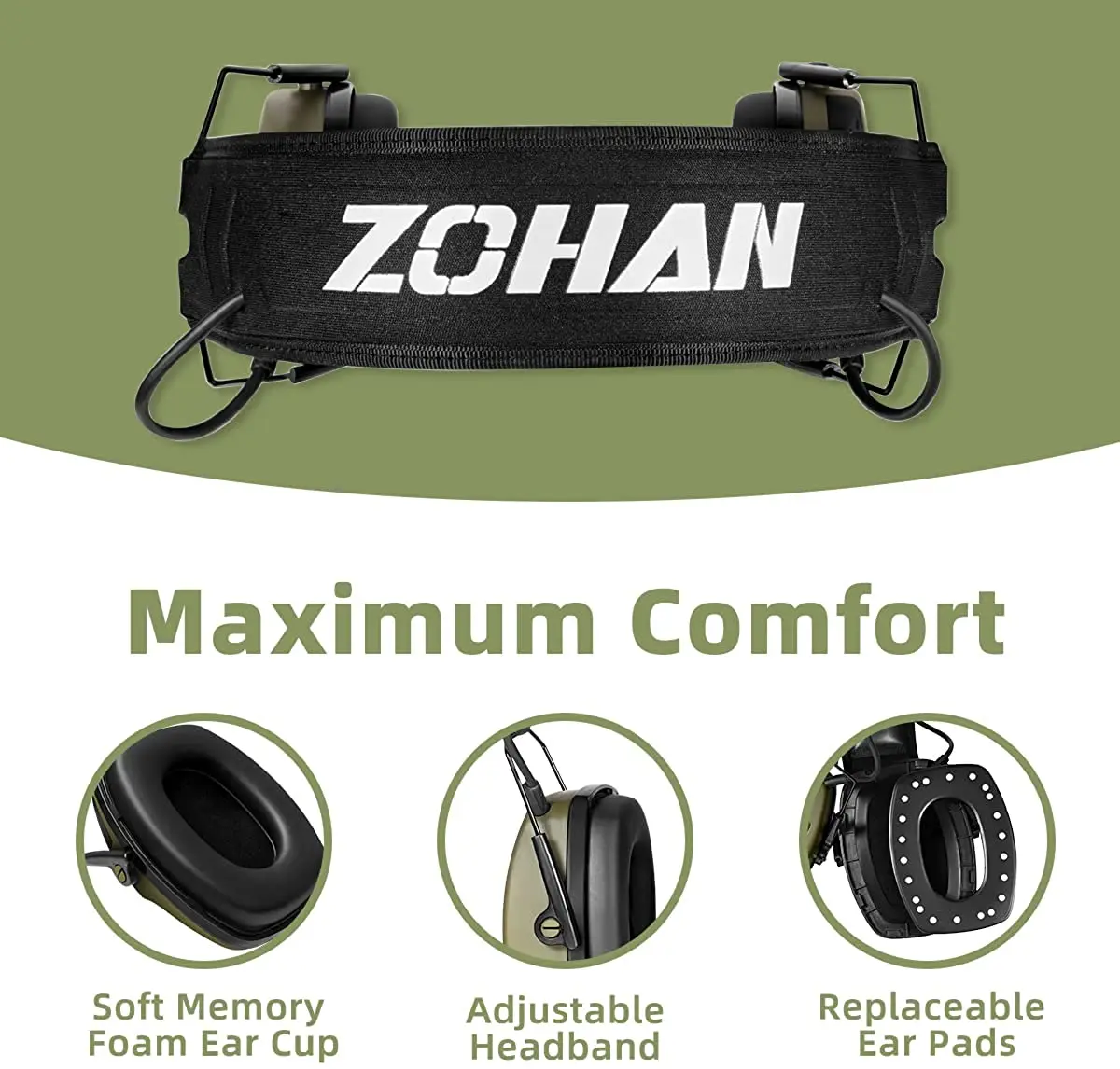 ZOHAN Electronic Earmuffs Bluetooth 5.0 Shooting Ear Protection Active Noise Canceling Protection for Hunting Hearing NRR22dB