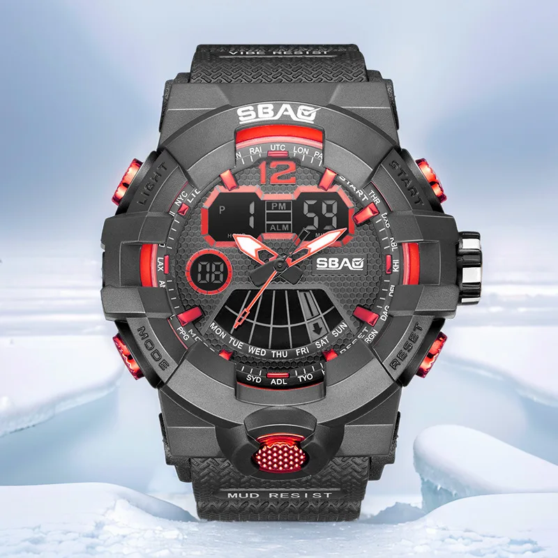 

Новые мужские электронные часы SBAOShuangbao, уличные водонепроницаемые электронные часы с двойным дисплеем для альпинизма
