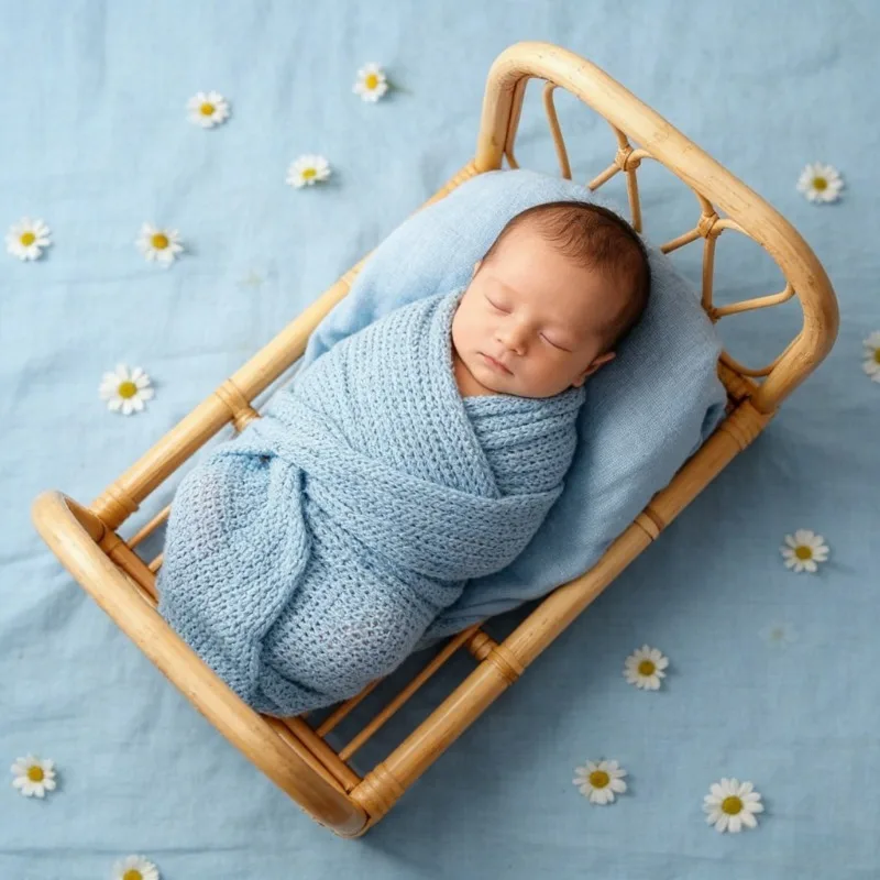 

1pc Handmade Vintage Rattan Posing Bed Infant Photography Props Studio Photo Background Accessories Baby Boy Girl Photo Shoot