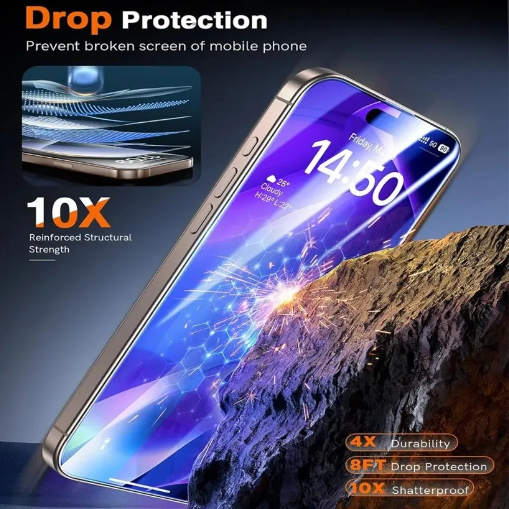 4 قطعة واقي شاشة فائق الوضوح لهاتف آيفون 17 16 15 14 Pro Air 13 12 11 Pro 16 15 14 Plus XR XS Max 9H زجاج مقسى صلابة