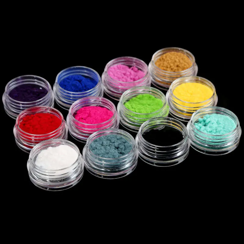 12 Color/Set Flock Velvet Nail Powder Pigment Colorful Glitter Dust Winter Manicure UV Gel Polish for Nails DIY Decoration Tips