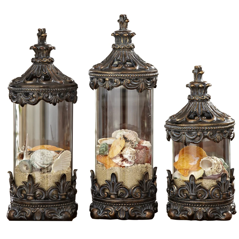 

American light luxury gold retro glass sealed storage jar decorative jar ornament candytea