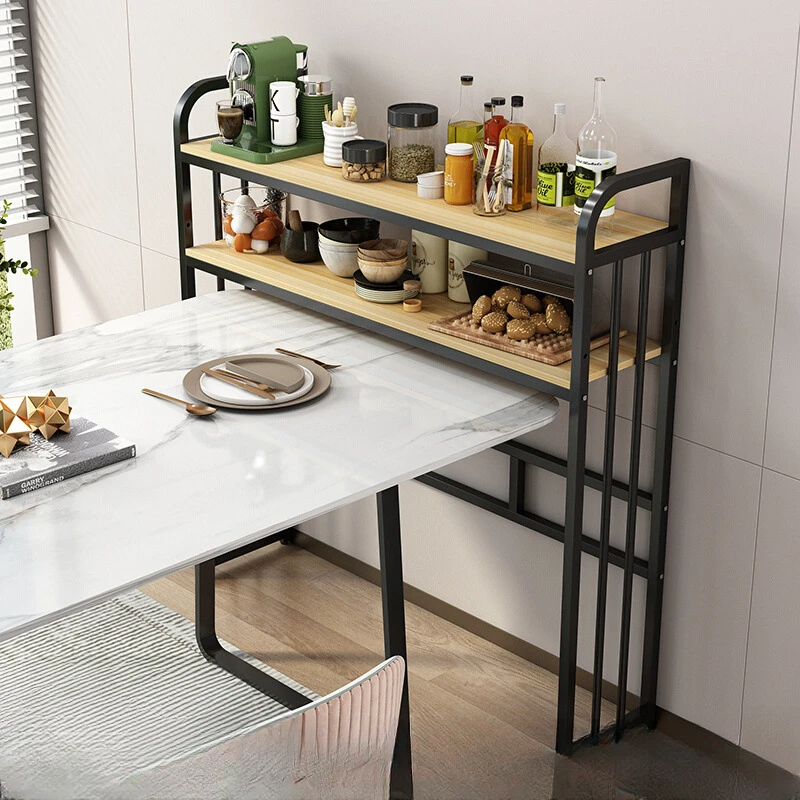 Dining table shelf floor next to the living room above the long narrow multi-layer wall finishing snack shelf