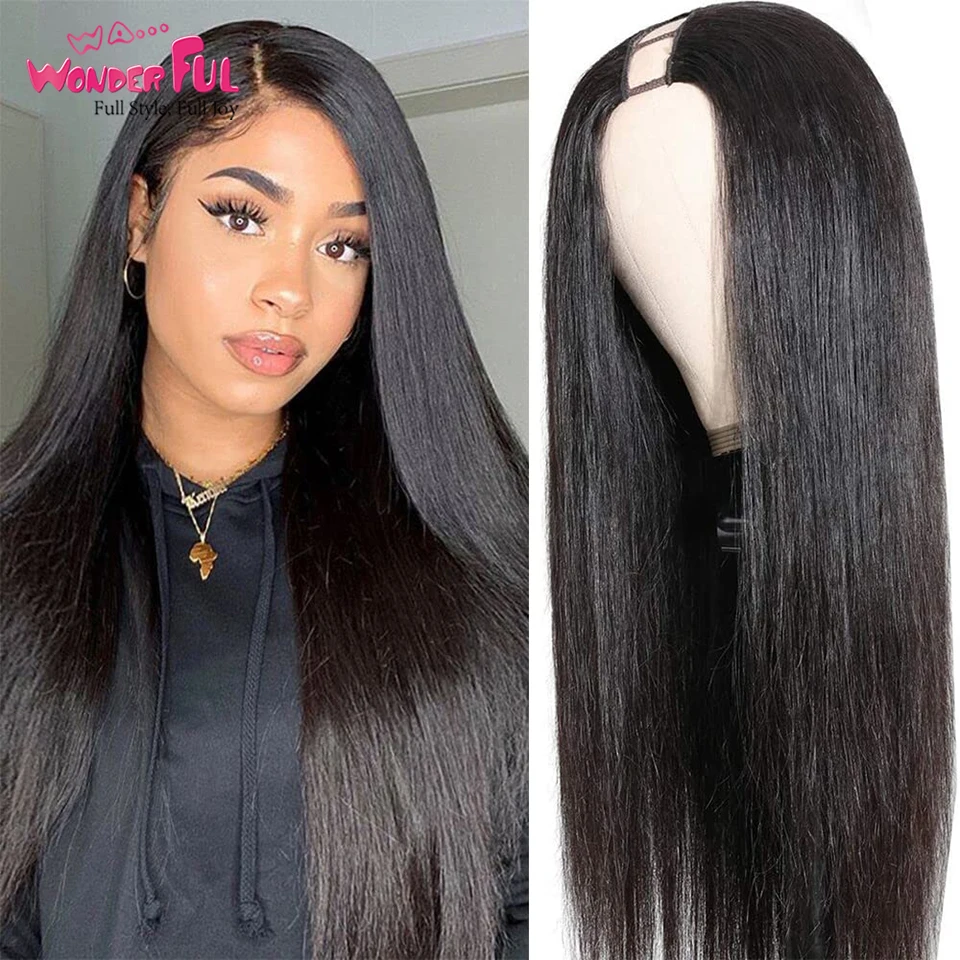 Wonderful Brazilian Remy Hair Straight Jerry Curly Wigs U Part  100%  Human Hair  Natural Black Wholesale For Black Women Cheap