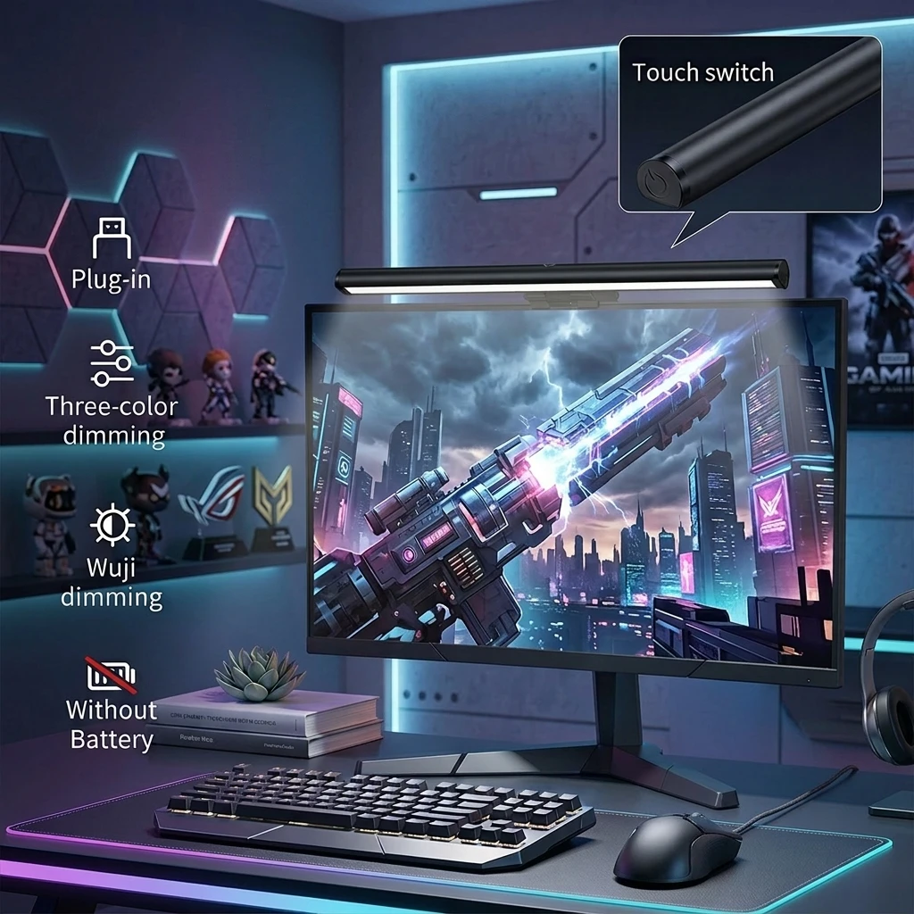 LED Computer Screen Hanging Light Bar USB Monitor Light Bar Touch 3 Color Dimming Computer Monitor Lamp for Home Office Gaming