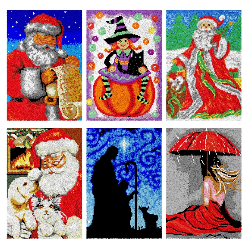 

Набор крючков-защелок Санта-Клауса, пара, женщина, девственный и детский большой крючок-защелка, наборы ковров, сумка «сделай сам», ковер, вязанная крючком, вышивка руководства