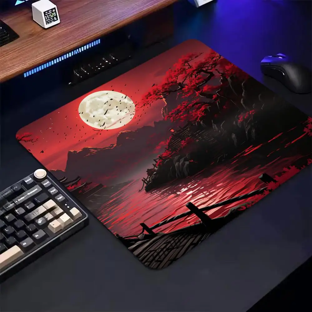 Alas Mouse Seni Pemandangan Bulan 40X45Cm Alas Meja Permainan Kantor Komputer Persegi Besar Alas Mouse Karet Anti Selip Alas Meja Dekorasi Kecil