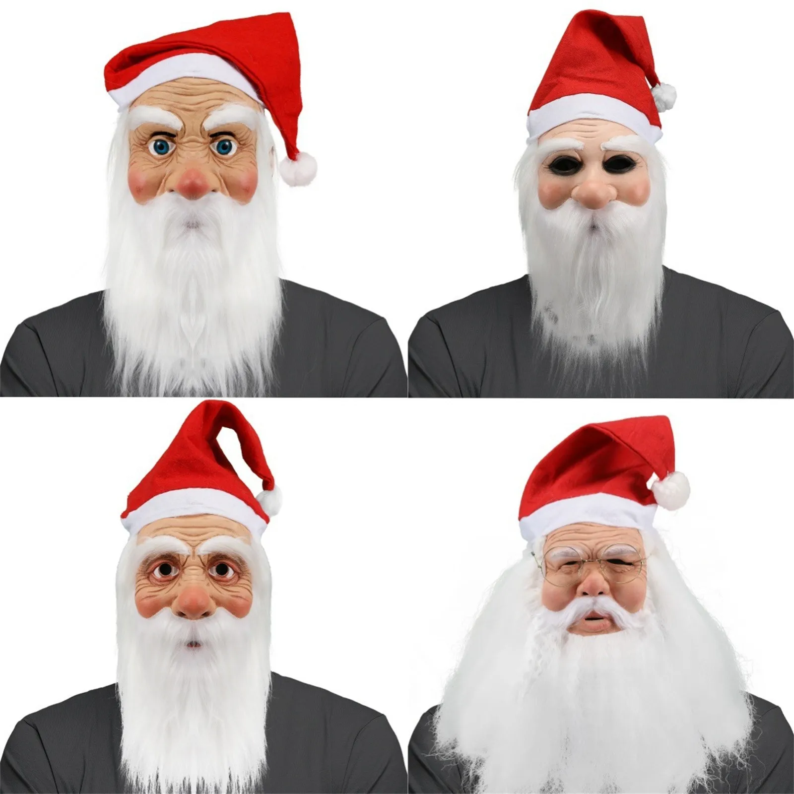 

Merry Christmas Santa Claus Latex Mask Outdoor Ornamen Cute Santa Claus Costume Masquerade Wig Beard Dress Up Xmas Party