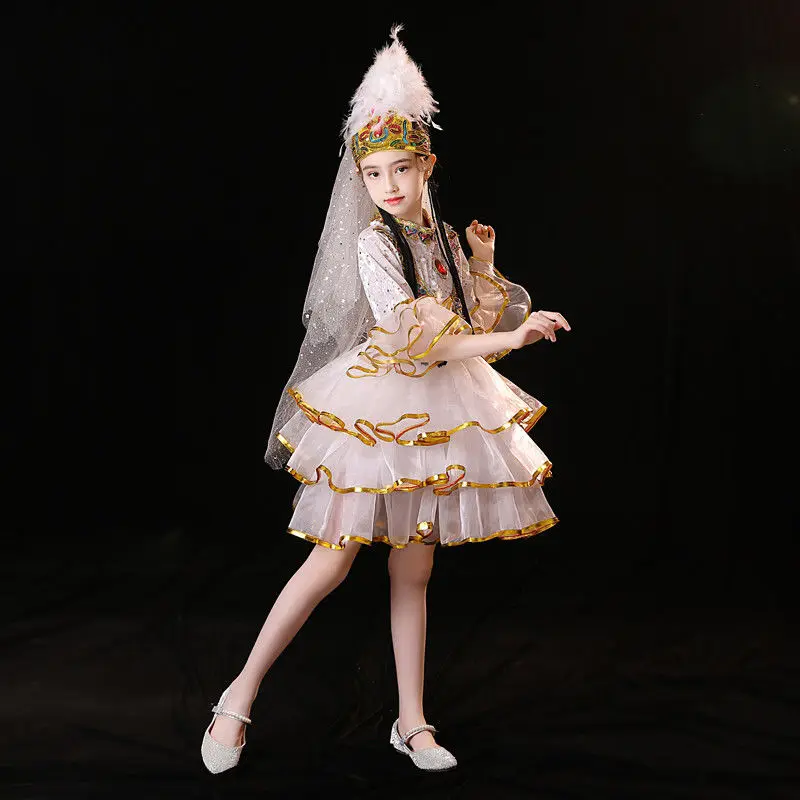 

2026 New Creative China Xinjiang Dance Skirt Performance Costume Children's Ethnic Stage Top Pants Costume Set For Gift LI697