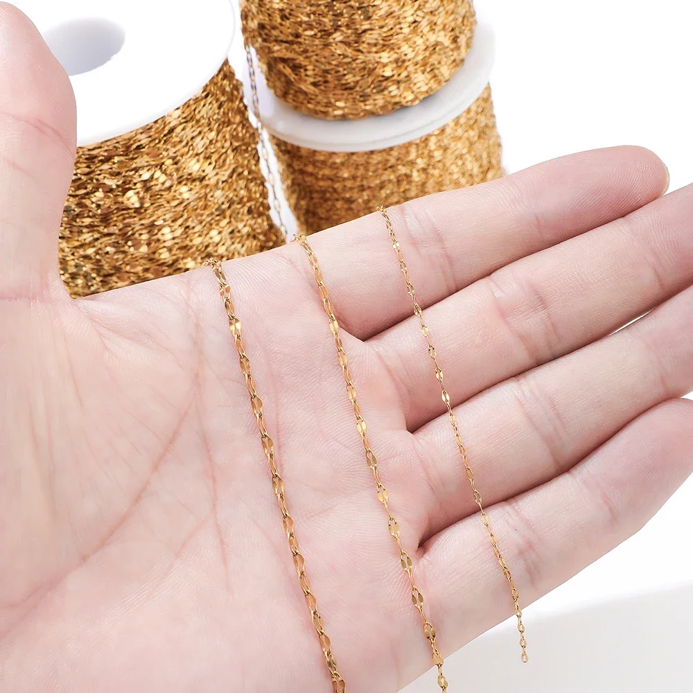 2 Meters 18K Gold Plated Stainless Steel Flat Oval Cable Chains for Girl Bracelet Necklace Supplies DIY Jewelry Making Wholesale image 2