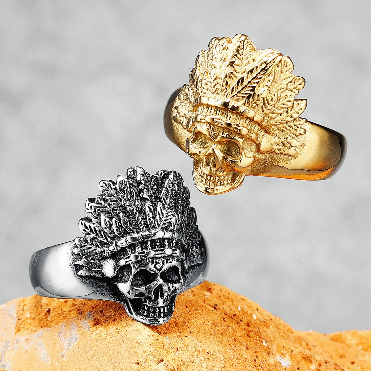 316L Stainless Steel Retro Tribe Amulet Ring Chief Skull Men Rings Rock Simple for Rider Male Boyfriend Jewelry Best Gift
