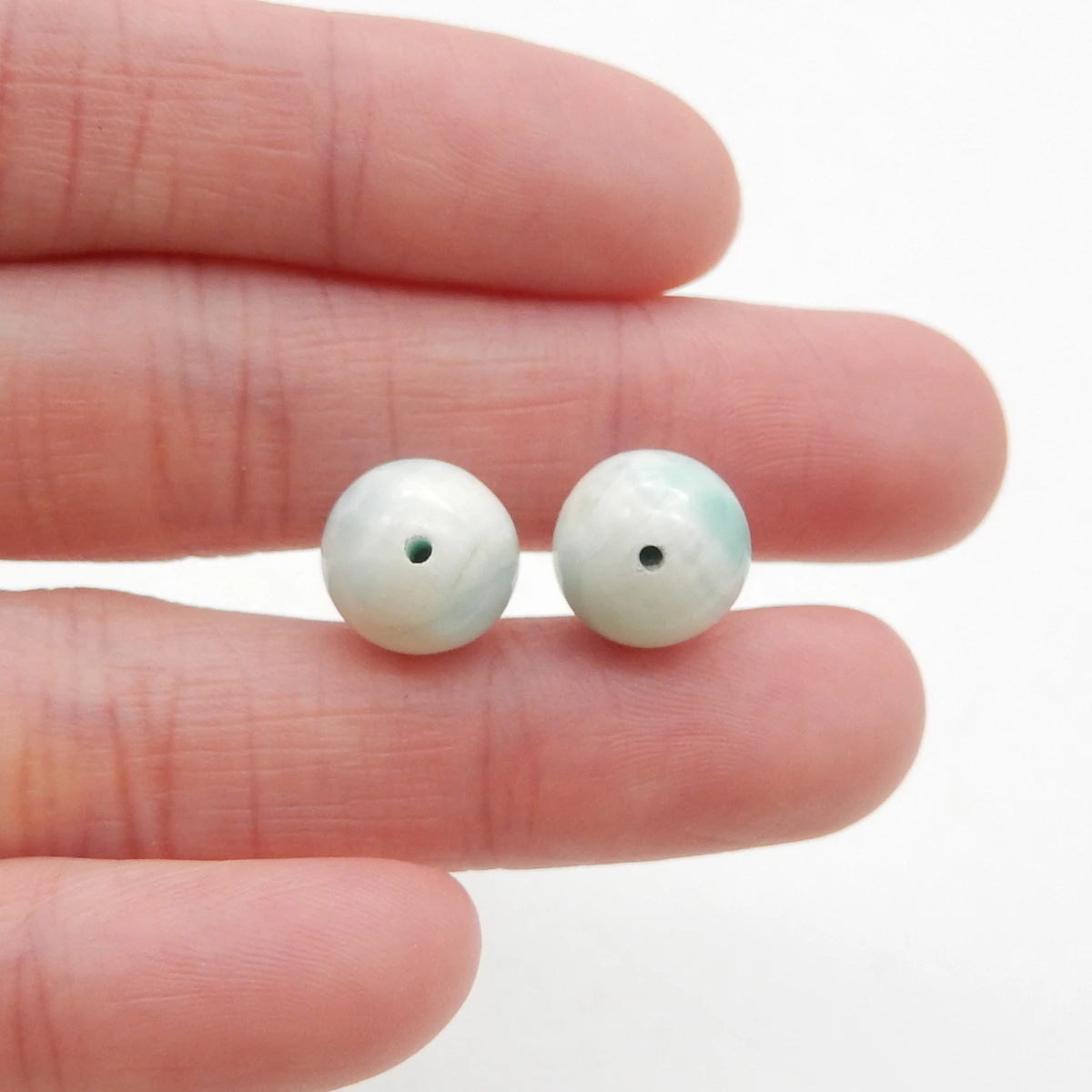 1 Pair Natural Larimar Round 10mm Beads for Jewelry Making, Half Drilled Beads Earrings