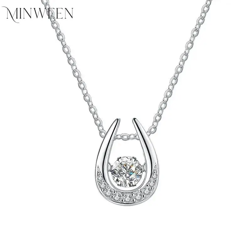 

MINWEEN 0.5ct D Color Moissanite Necklace for Women Beating Heart S925 Sterling Silver White Gold Pendant