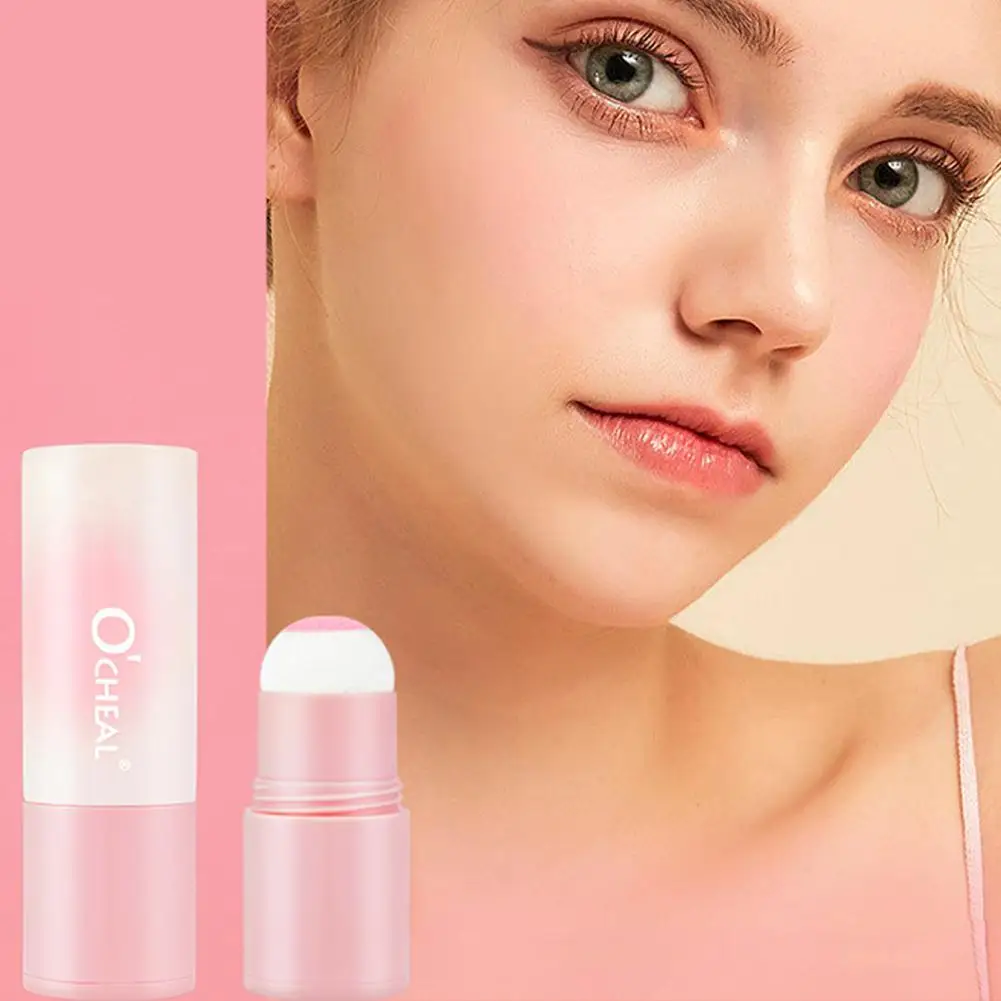 Waterproof Cheek Blush Stick With Sponge Head For Brightening Face Contouring Girly Blush Stick With Sponge Head Korean Mak A4K5