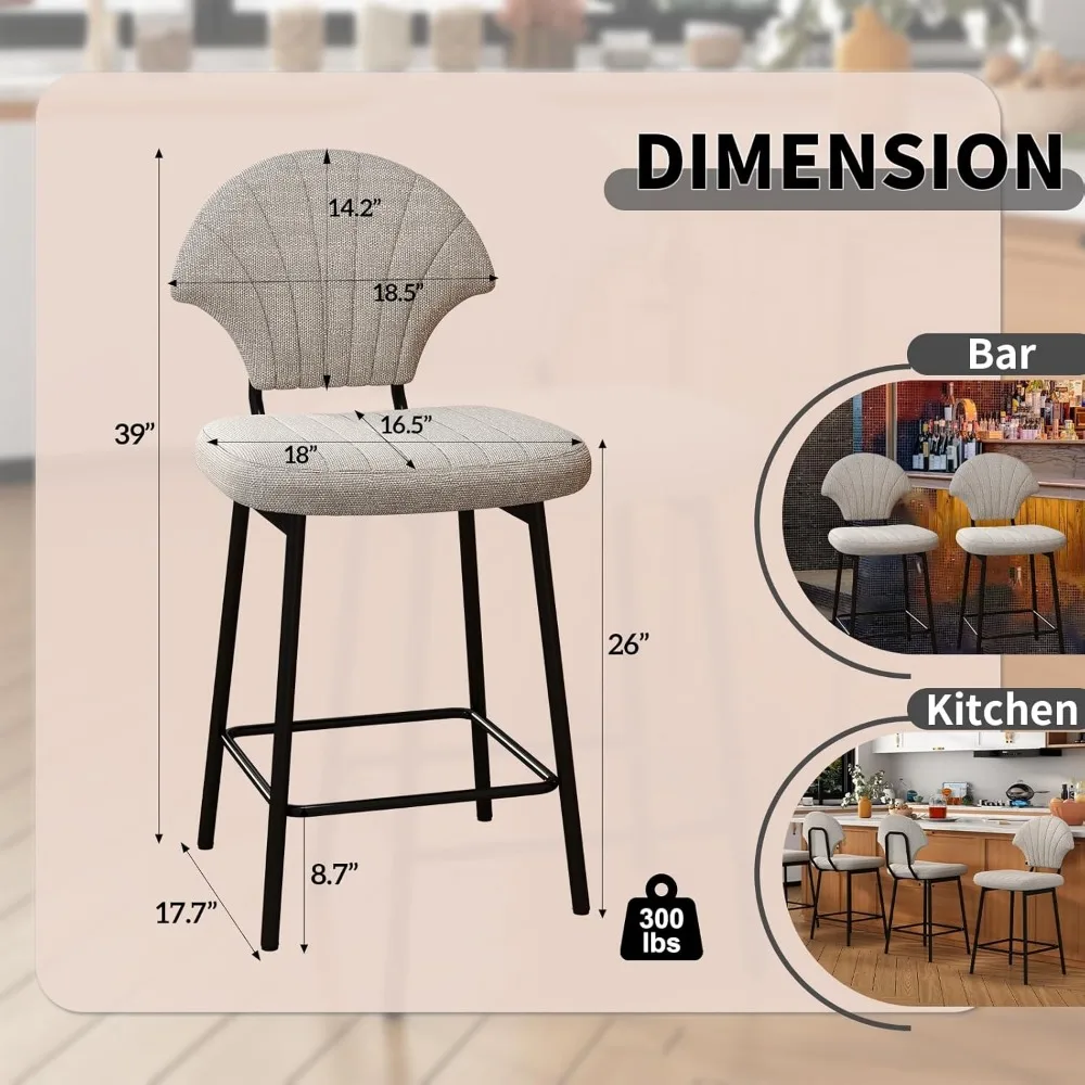 Set of 4 Modern Bar Stools: Shell Backrests with Metal Legs & Footrests​