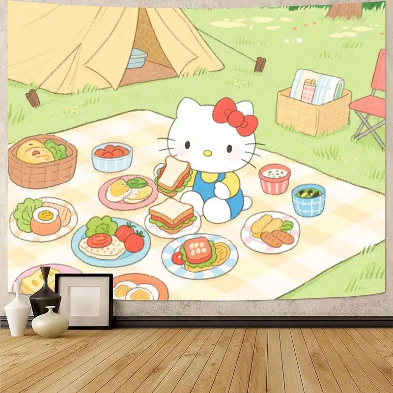

1 шт. Sanrio Hello Kitty, гобелен для пикника и кемпинга, кавайный полиэстер, настенное искусство для спальни, общежития, декора гостиной, подарок фанату