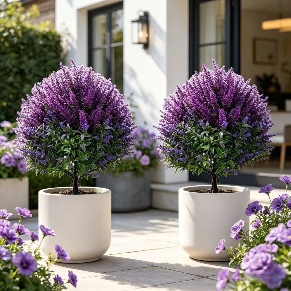 UV Resistant Artificial Spike Lavender Plants Fade Proof Realistic Purple Lavender Bouquet Plastic Simulation