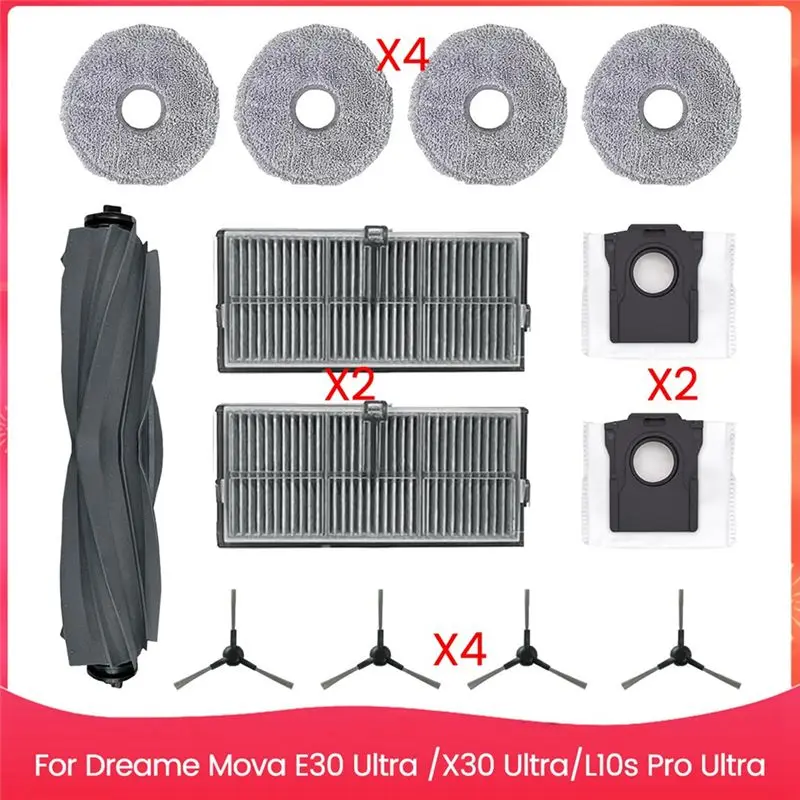 CMHI-Replacement Parts Fit For Dreame Mova E30 Ultra /X30 Ultra/L10s Pro Ultra Vacuum Cleaner, Accessories Kit Brush Filters
