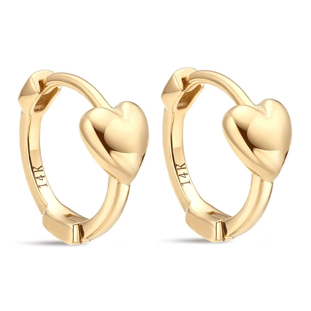 AIDE 14K Yellow Gold Single 1pc Hoop Earring for Women Heart 7mm Round Earring Solid Gold Huggies Ear Buckles Fine Jewery