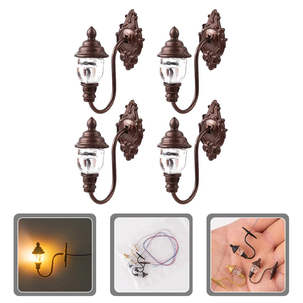 

4Pcs Mini Luminous Wall Lamp Yard Lights Simulation Small Scale Sand Table Decoration Miniature Lighting Accessories Landscape