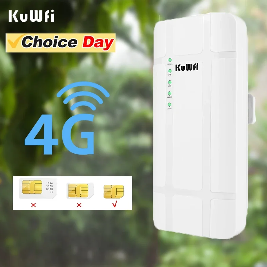 KuWFi Outdoor 4G LTE Router 150Mbps Wireless Wi-Fi CPE Router CAT4 with WAN LAN Port Sim Card Slot Support 24V POE for IP Camera