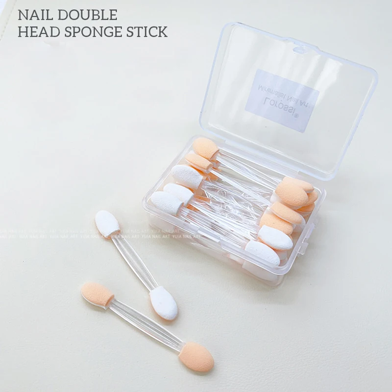 20 pçs dupla face aplicadores de esponja de sombra descartável holográfico cromo espelho prego pó escova ferramentas da arte do prego