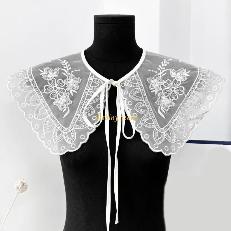 

N58F Elegant Beaded Lace False Collar Lightweight Design Multiple Colors Mini Capes For Party Wear And Daily Use