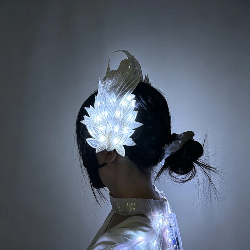 1pair Lolita LED Light Up Feather Hair Clip Glowing Floral Hair Accessories Elf Fairy Headpiece Dance Show Headwear Cosplay Prop
