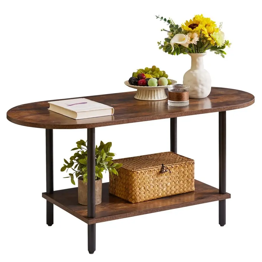 

Coffee Table Small Coffee Table, TV Centre Table Stand 35 16 17, 2Tier Oval Wood Tea Table for Living Room Apartment Rustic Brow