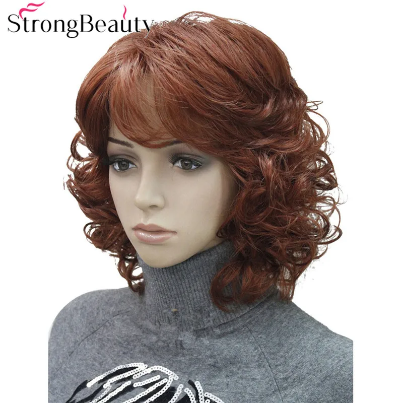 StrongBeauty Medium Length Curly Wigs Synthetic Women\'s Hair Blonde/Black/ Burgundy Many Colors