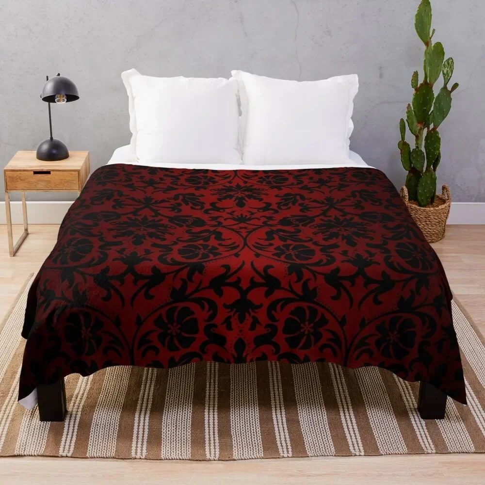 Dark Red and Black Damask Pattern Throw Blanket Soft Plaid Soft Beds Blankets For Sofas Blankets