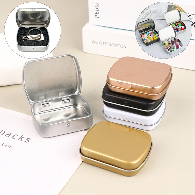 

Mini Tin Box Metal Hinged Empty Tins With Lid Portable Rectangular Small Storage Container Candy Pill Cases For Home Organizer