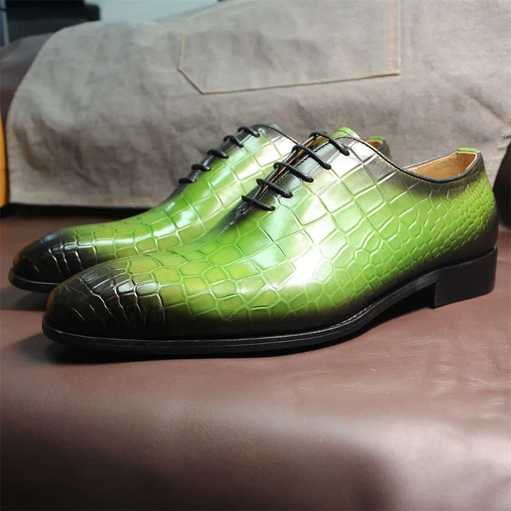 FELIX CHU Men's Genuine Cow Leather Shoes Crocodile Print Business Green Dress Shoes Formal Wedding Footwear for Spring Autumn - Image 3