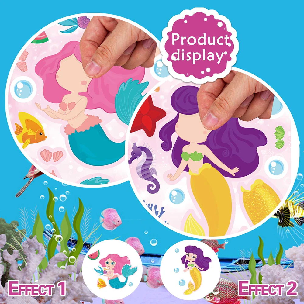 8/16Sheets Make Your Own Mermaid Puzzle Stickers For Kids Girls Game Make a Face Jigsaw Children Toys DIY Decal Party Favor Gift