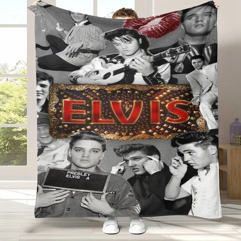 Vintage E-Elvis Graceland Rock 'n' Roll Flannel Throw Blanket,Cozy Blanket for Bed,Sofa,Living Room,Picnic,Camping,Home Decor