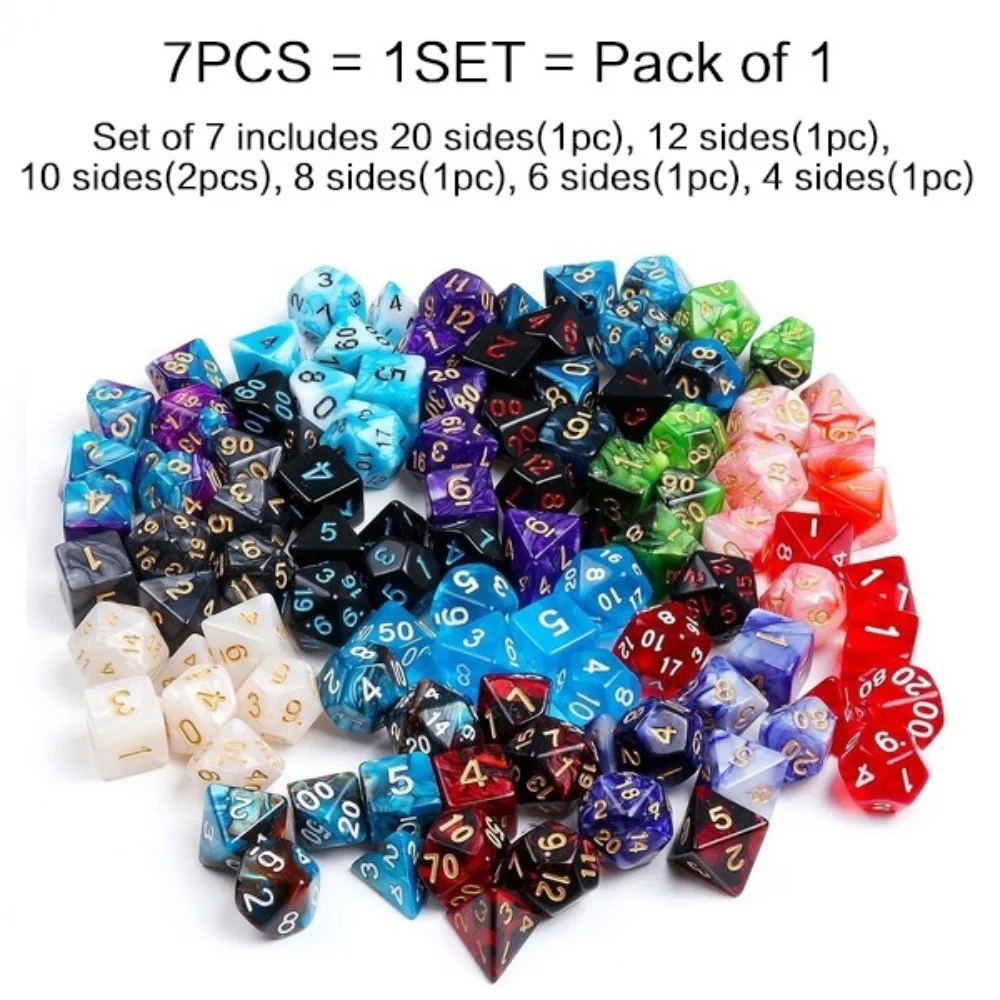 TRPG Game Polyhedral Multi Sided Acrylic Dice Game Tool Accessories 7Pcs Set for Desktop Games