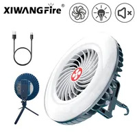 Portable Fan with LED Light USB Rechargeable Desk Fan Tent Lamp Magnetic Torch Outdoor Emergency Camping Lantern with Hook