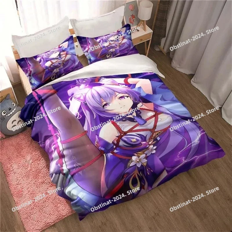 

Genshin Impact Game Anime 3-piece Quilt Cover Bed Quilt Cover Double King Bed Quilt Cover Home Textiles Boys Adults