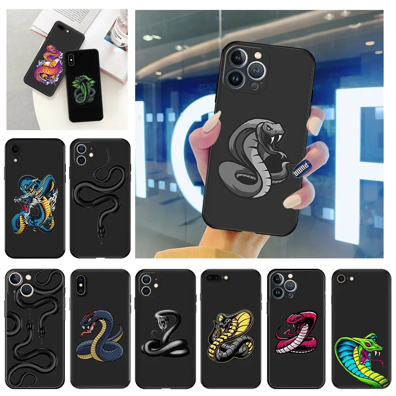 Phone Case for Apple iphone 16 Pro 15 12 11 13 Mini 14 Plus SE XR X XS Max Snake Yellow Cobra Python Soft Black Anti-Drop Cover