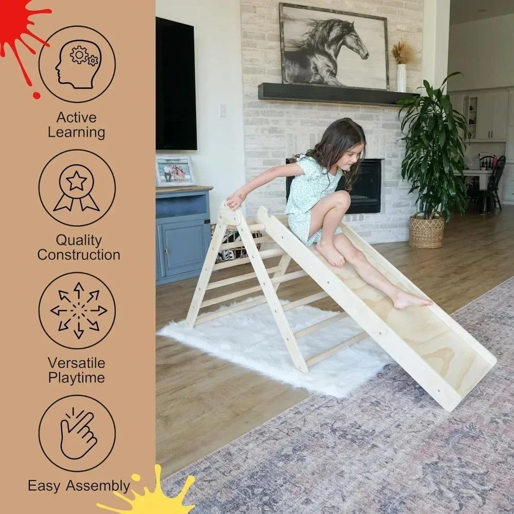 

3-in-1 Pikler Triangle Set with Slide Montessori Climbing Set Wooden Indoor Playground Climbing Toys for Toddlers Climbing Walls