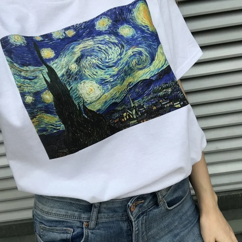 Vincent Van Gogh Harajuku Aesthetic T Shirts Women Oil Painting Ullzang Funny T-shirt 90s Vintage Tshirt Fashion Top Tees Female