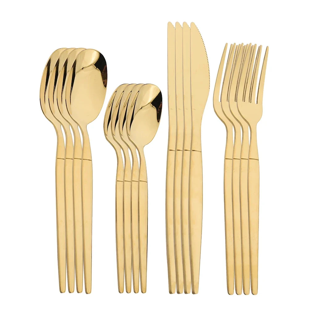 

16 шт., набор столовых приборов, обеденный нож, вилка, ложка, набор столовых приборов, кухонная Золотая посуда, посуда из нержавеющей стали, набор столового серебра, подарок
